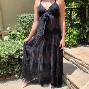 BCBGMAXAZRIA Floor Length Sequin and Lace Dress